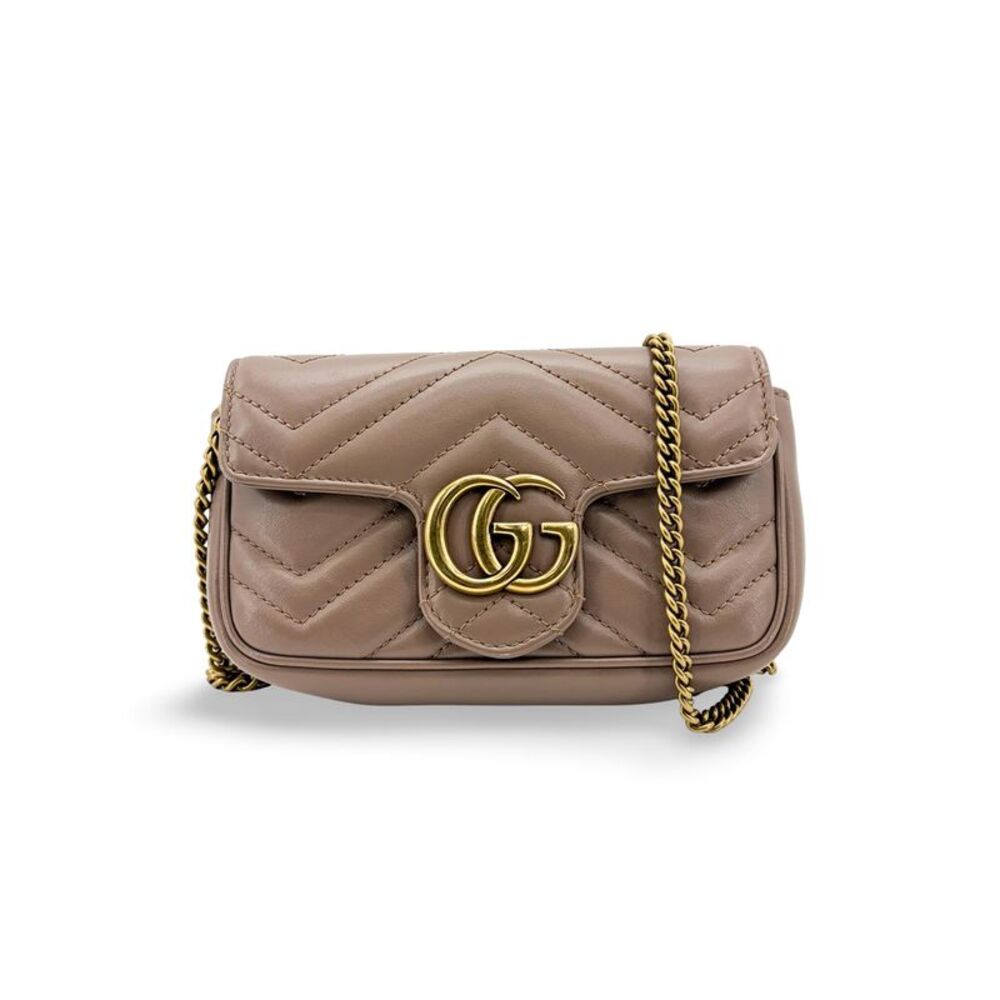 Gucci Gg Marmont Flap Chevron Leather Beige Leather Shoulder Bag Bag